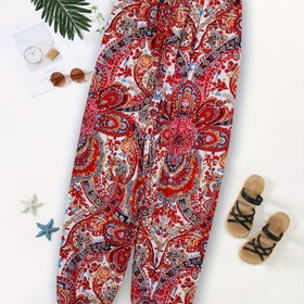 Resim Etnik Baskılı Pantolon, Boho Elastik Bel Uzun Pantolon, Kadın Giyim 