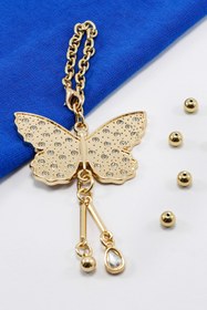 Resim biuti Gold Renkli Parlak Taşlı Salkım Kelebek Araba Dikiz Ayna Süsü, Yeni Araba Hediyesi 