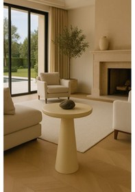 Resim Krem Renk Masif Ahşap Tekli Yan Sehpa Mantar Sehpa Tasarımı Beyaz 