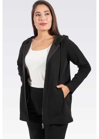 Resim Tolga Saraçoğlu Oversize Kapüşonlu Midi Kadın Ceket - Günlük & Spor Siyah 
