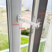 Resim Güvenlik Kilidi Metal Pencere Sınırlayıcılarından Bir Set, Rüzgar Geçirmez Sabitleyici, Paslanmaz ve Nem Dirençli, Pil Gerektirmeyen Kapı ve Pencere Kancası, Kolay Kurulum 