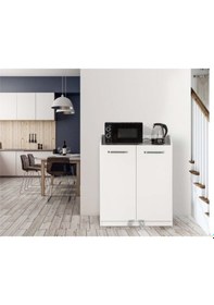 Resim Beyaz Çok Amaçlı 90 Derece Açılabilir 2 Kapaklı Kısa Kiler Dolap 