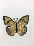 Resim Self Casa Ütü Ile Yapışan Dokuma Arma - Patch - Yama Işıltılı Gold Kelebek Iron-on Motif 