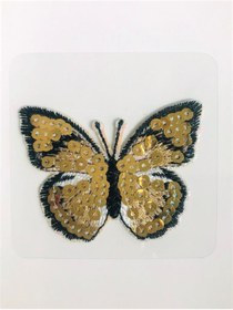 Resim Self Casa Ütü Ile Yapışan Dokuma Arma - Patch - Yama Işıltılı Gold Kelebek Iron-on Motif 