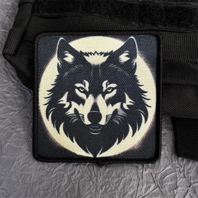 Resim Kurt Baskılı Moral Rozeti Stickerları, Sırt Çantaları ve Giysiler için Askeri Taktik Kanca ve Halka Aplike, Çok Renkli 