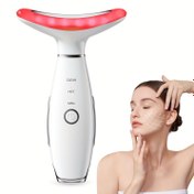 Resim Şarj Edilebilir 3'ü 1 Arada Taşınabilir Yüz Masaj Cihazı, Ev Yüz Güzellik Cihazı Üç Renkli LED ve Isıtma Modu ile, Boyun ve Yüz Cilt Vibrasyon Masaj Aracı, USB Şarj, En Fazla 36V, İdeal Hediye 