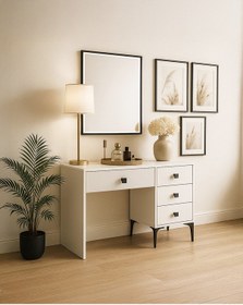 Resim Beyaz Modern Makyaj Masası Çekmeceli Ve Aynalı Mat Beyaz 