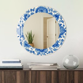 Resim Çini Bahçesi Yuvarlak Ayna - Siyah / 50 cm 