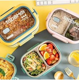 Resim 2 Katlı Bölmeli Paslanmaz Çelik Saklama Kabı Sızdırmayan Beslenme Kabı 1650 ml - Pembe 