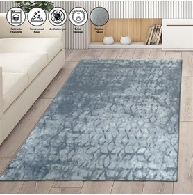 Resim Carpettex İskandinav Abstrak Karo Desenli Gri Halı Kaymaz Yıkanabilir 