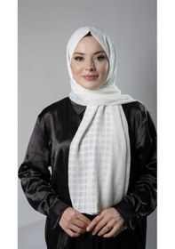 Resim Hürrem Bone Krem Desenli Şal Şifon Kumaş Kareli Çizgili 202107 40 Krem 