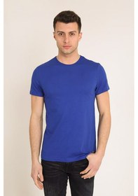 Resim Erkek Mavi Slim Fit Bisiklet Yaka Basic T-shirt Mavi 