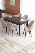 Resim Canisa Elf Serisi 80x132 Açılabilir Siyah Mermer Desen Masa Takımı 6 Krem Sandalye 