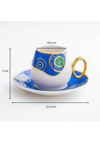 Resim Evil Eye Nazar Boncuğu Desenli 6 Kişilik Porselen Fincan Takımı Mavi - Beyaz 