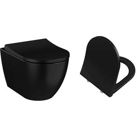 Resim VitrA S60 Kanalsız Mat Siyah Asma Klozet + VitrA Slim Yavaş Kapanır Kapak 
