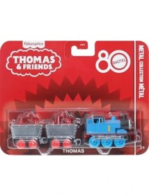 Resim Thomas ve Arkadaşları Oyuncak Tren, Birinci Sınıf Süslemeleri, 2 Döner Tekerlekli Yük Vagonu ve Kırmızı Kristal Kargosuyla Mattel'in 80. Yılı Küçük Metal Lokomotif, JFV72 