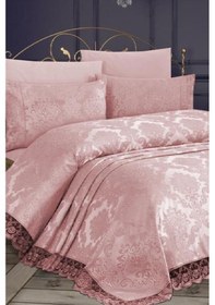 Resim Fransız Dantelli Kure Yatak Örtüsü Pudra 
