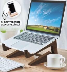 Resim BK Gift Özel Tasarım Taşınabilir Ahşap Notebook Laptop Standı (Ahşap Telefon Standı Hediyeli) 