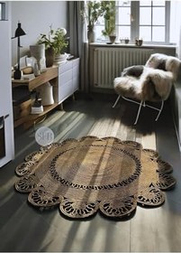 Resim Moderin Hasır, Jüt Desenli, Naturel - Jüt Dekoratif Kilim, Paspas, Banyo Paspası, Balkon Paspası 90 x 90 jüt 
