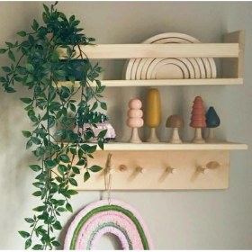 Resim Babyroomstore Ahşap Askılık Raf ve Kitaplık Raf Eğitici Montessori Raf 2li 60 cm 
