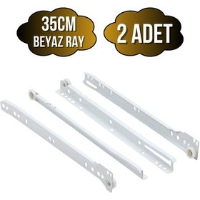 Resim Beyaz Metal Çekmece Rayı Tekerlekli Mobilya Dolap Çekmece Rayı Beyaz 35cm 2 Takım Metal Çok Renkli 