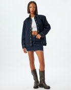 Resim Kot Gömlek Oversize Klasik Yaka Dikiş Detaylı Cepli Çıtçıt Düğmeli 