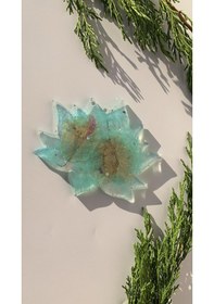 Resim Su Mavisi Glitterli Begonvilli Lotus Çiçek Epoksi Bardak Altlığı Su Mavisi 