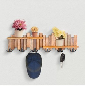 Resim Ahşap Duvar Ve Kapı Askısı Elbise Askılık Portmanto 6 Askılı Piyano 2 Raflı Model Kahverengi 