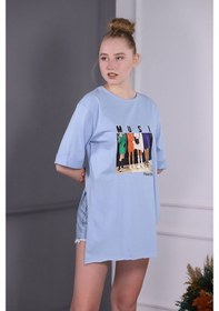 Resim Gabria Kadın Baskılı T-Shirt Mavı Mint 