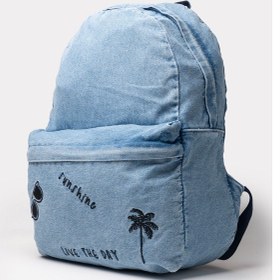 Resim İcone Bag Icone Unısex Sırt Çantası, Yıkamalı Denim Çanta, Fermuar Kapamalı, Kot Sırt Çantası Açık Mavi 
