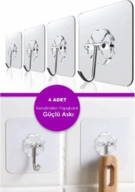 Resim Pratik 4 Adet Kare Askı Şeffaf Güçlü Kendinden Yapışkanlı Kapı Duvar Askıları Ağır Yük Taşıma Askısı Diğer 