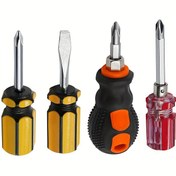 Resim Ultra-Kısa Düz Başlı Manyetik Çift Amaçlı Oluklu Spline Uçlu 4 Adet Mini Tornavida Seti 