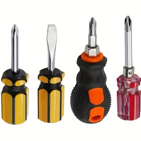 Resim Ultra-Kısa Düz Başlı Manyetik Çift Amaçlı Oluklu Spline Uçlu 4 Adet Mini Tornavida Seti 