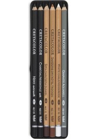 Resim Cretacolor Basic Drawing Set Temel Çizim Kalemleri 6lı Metal Kutu 40006 