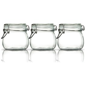 Resim 3'lü Korken Kavanoz 500 Ml Vakumlu Kilitli Cam Saklama Kavanozu Şeffaf 