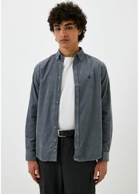 Resim Erkek Kadife Gömlek Gri %100 Pamuk Düğmeli Yaka Slim Fit Logo Detaylı Gömlek Ncs Jeans 7980-gri Gri 