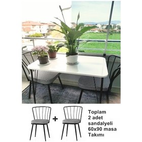Resim Wood İdea 60x90 Metal Ayaklı 2 Sandalyeli Yemek, Balkon Ve Mutfa 