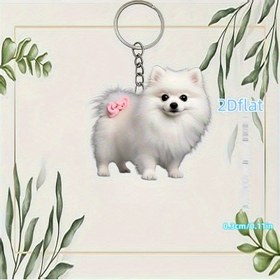 Resim 2D Düz, Pembe Papyonlu 2D Düz Akrilik Pomeranian Köpek Anahtarlık - Sırt Çantası, Çanta, Ev Dekoru İçin Sevimli Yavru Köpek Anahtarlık, Evcil Hayvan Severler İçin Kompakt ve Dayanıklı Hediye, Küçük Köpek, 2D Düz 