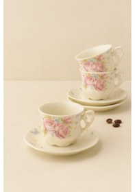 Resim Cvs 6 Kişilik 12 Parça Porselen Fincan Takımı Kahve Fincanı Seti Modern İnce Tasarım-47 Düz 