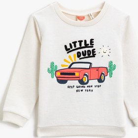 Resim Erkek Bebek Baskılı Bisiklet Yaka Uzun Kollu Sweatshirt 