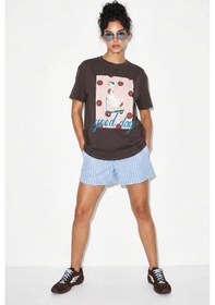 Resim Shade Kadın Good Day Baskılı Nakış Detaylı Relaxed Fit T-shirt 7642 60286117 - Kahverengi 