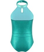 Resim Yeşil Çocuk Kız Kolsuz Parlak Payetler Backless Profesyonel Bale Jimnastik Mayoları Dans Giyim Dans Tulum Yeşil 