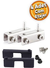 Resim Badem10 Cam Tutucu Etejer U Tipi Cam Raf Ahşap Menteşesi Krom (4 Adet) 