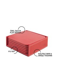 Resim Bardak Altlığı,6 Lı Set,masaüstü Kare Cup Coaster,vegan Suni Deri,11x11 Cm.,kırmızı 