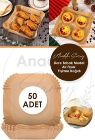 Resim Anadolu Saray Çarşısı Airfryer 50 Adet Kare Tabak Model Pişirme Kağıdı | Hava Firitözü Airfryer Yağsız Firitöz Pişirme 