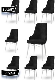 Resim Canisa Neta Serisi, 1.sınıf Babyface Kumaş , Beyaz Gürgen Ayak, 8 Adet Siyah Mutfak Sandalye Sandalye Siyah Ayaklar Beyaz 