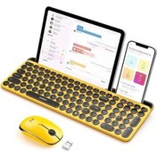 Resim Seenda Yuvarlak Tuşlu Sevimli Kablosuz Klavye Ve Mouse, Bluetooth 2.4g - Sarı/siyah 