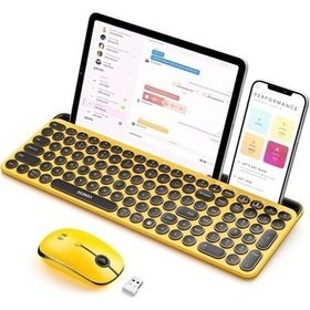 Resim Seenda Yuvarlak Tuşlu Sevimli Kablosuz Klavye Ve Mouse, Bluetooth 2.4g - Sarı/siyah 