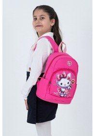 Resim Pembe Hello Kitty Figürlü Kız Çocuk Anaokulu Sırt Çantası Çiçek Desenli, Sevimli Kreş Çantası Pembe 