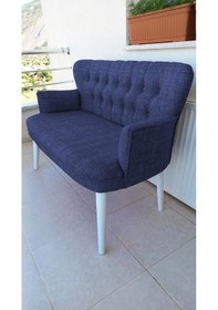 Resim Azra Mobilya Ikili Koltuk - Kanepe - Keten Kumaş - Ahşap Ayak - Mavi Mavi 